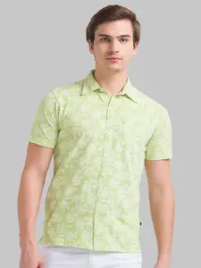 Parx Men Green Floral Polo Collar Tropical Raw Edge T-shirt