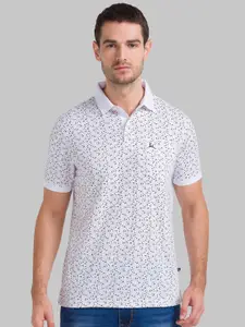 Parx Men White Printed Polo Collar T-shirt