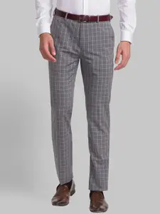 Raymond Men Grey Regular Fit Checked Trousers