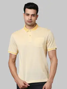 Raymond Men Yellow Solid Cotton Polo Collar T-shirt
