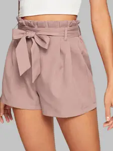 ADDYVERO Women Peach Solid High-Rise Shorts