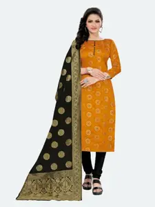 MORLY Yellow & Black Dupion Silk Unstitched Dress Material