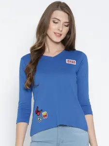 Style Quotient Women Blue Solid V-Neck T-Shirt