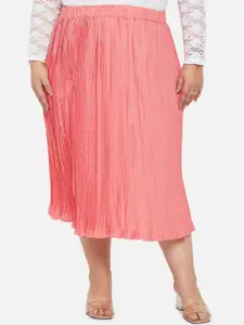 Indietoga Women Plus Size Peach Accordian Pleated Solid A-Line Skirt