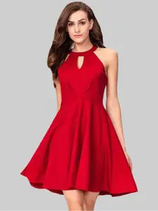 ADDYVERO Red Keyhole Neck Dress