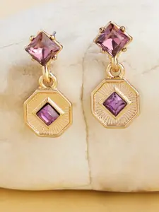 Accessorize London Purple & Gold-Toned Crystal Drop Earrings