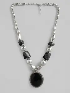 RICHEERA Silver-Toned & Black Silver-Plated Beaded Necklace