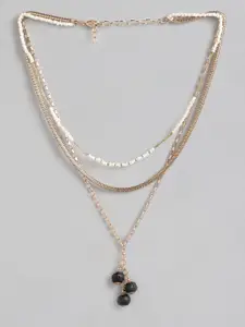 RICHEERA Gold-Toned & Black Gold-Plated Beaded Layered Necklace