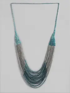 RICHEERA Blue & Silver-Toned Layered Beaded Necklace