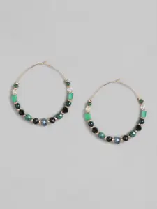 RICHEERA Green & Black Circular Beaded Hoop Earrings