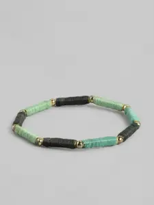 RICHEERA Women Green & Gold-Toned Beaded Elasticated Bracelet