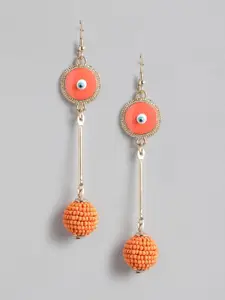 RICHEERA Orange & Gold-Toned Circular Beaded Drop Earrings