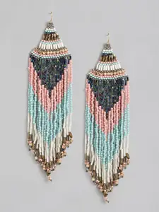 RICHEERA Pink & Blue Contemporary Beaded Drop Earrings