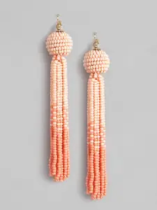 RICHEERA Peach-Coloured Circular Beaded Drop Earrings