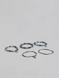 RICHEERA Women Pack of 5 Blue & Black Elasticated Bracelet