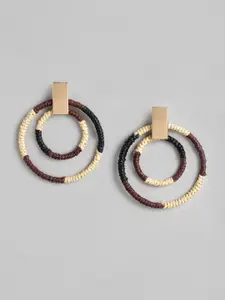 RICHEERA Brown & Beige Circular Beaded Drop Earrings