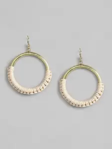 RICHEERA Beige & Gold-Toned Circular Beaded Hoop Earrings