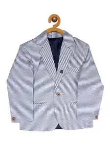 RIKIDOOS Boys White Striped Comfort Fit Single Breasted Casual Blazer