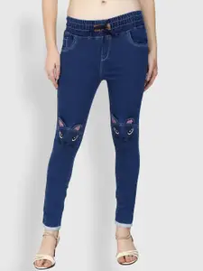 F2M Women Blue Slim Fit Embroidered Stretchable Jeans