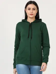 Fleximaa Women Olive Green Hooded Sweatshirt