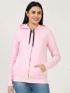 Fleximaa Women Pink Hooded Sweatshirt