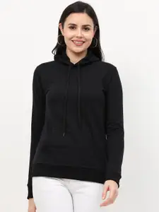 Fleximaa Women Black Hooded Sweatshirt