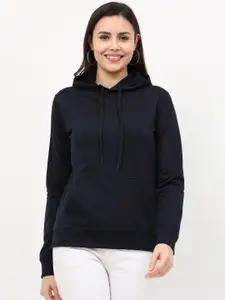 Fleximaa Women Navy Blue Hooded Sweatshirt