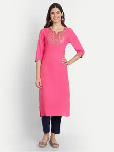 SUTI Women Pink Embroidered Mirror Work Kurta
