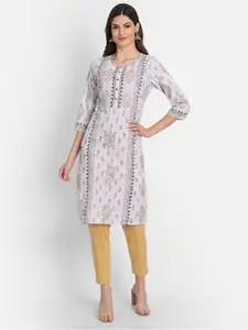 SUTI Women Off White & Grey Ethnic Motifs Printed Kurta