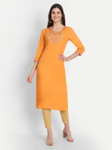 SUTI Women Yellow Ethnic Motifs Embroidered Mirror Work Kurta