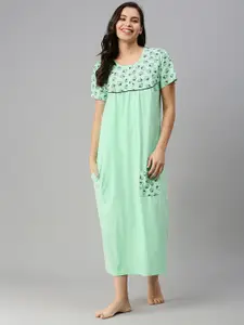 Kryptic Green Printed Pure Cotton Nightdress