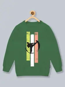 KiddoPanti Boys Green Printed Sweatshirt
