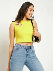 Uptownie Lite Women Stretchable High Neck Cut-out Crop Top
