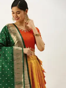 LOOKNBOOK ART Green Printed Semi-Stitched Lehenga & Unstitched Blouse With Dupatta