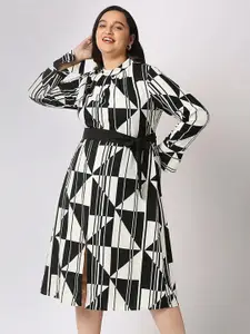 20Dresses Black & White Geometric Printed Midi Dress