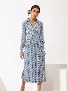 20Dresses Women Blue & White Chiffon Midi Dress