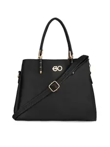 E2O Women Black Textured Structured Handheld Handbag