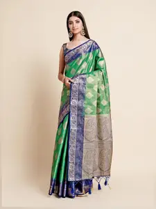 MIMOSA Green & Blue Floral Zari Art Silk Kanjeevaram Saree