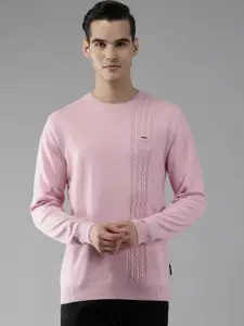 Van Heusen Men Pink Pure Cotton Cable Knit Pullover
