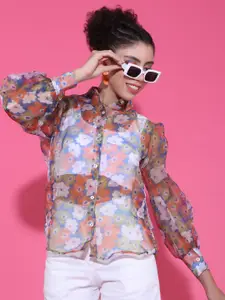 Stylecast X Hersheinbox Women Premium Floral Printed Sheer Casual Shirt