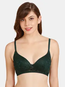 Rosaline by Zivame Green Floral Lightly Padded Non Wired Seamless-RO1202FASHGREEN