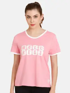 Rosaline by Zivame Pink & White Typography Print Top