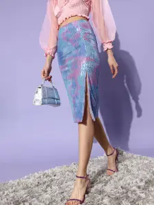 Stylecast X Hersheinbox Charming Purple Embellished Shimmer & Sequin Skirt