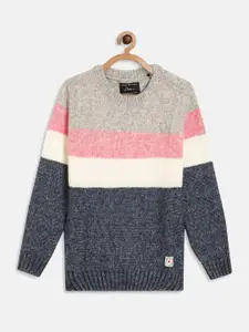 Octave Boys Grey & White Colourblocked Pullover Sweaters