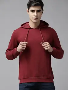 Van Heusen Men Maroon Hooded Solid Sweatshirt