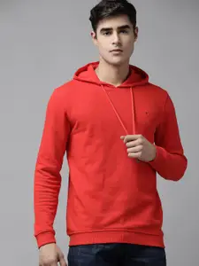 Van Heusen Men Red Hooded Solid Sweatshirt