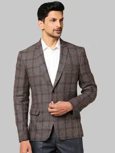 Park Avenue Men Brown  Checked Textured Single Breasted Blazer