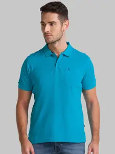 Parx Men Blue Polo Collar Cotton T-shirt