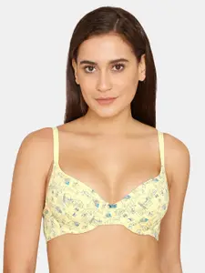 Zivame Yellow & Blue Abstract Bra Lightly Padded