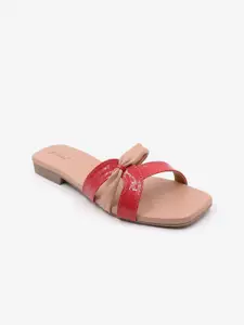 Gibelle Women Pink Embellished Open Toe Flats with Bows